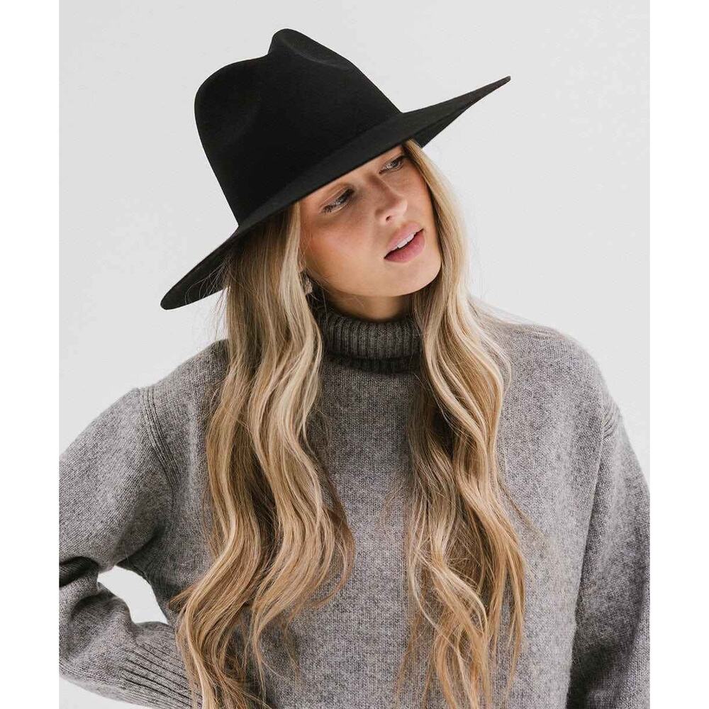 GIGI PIP Scottie Wide Brim Fedora Hat Black NEW Size 57 S/M
